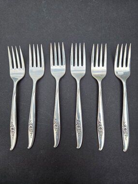 6 Oneida Nobility Plate Magic Moment Salad Forks Vintage 1958 Floral Design Silv